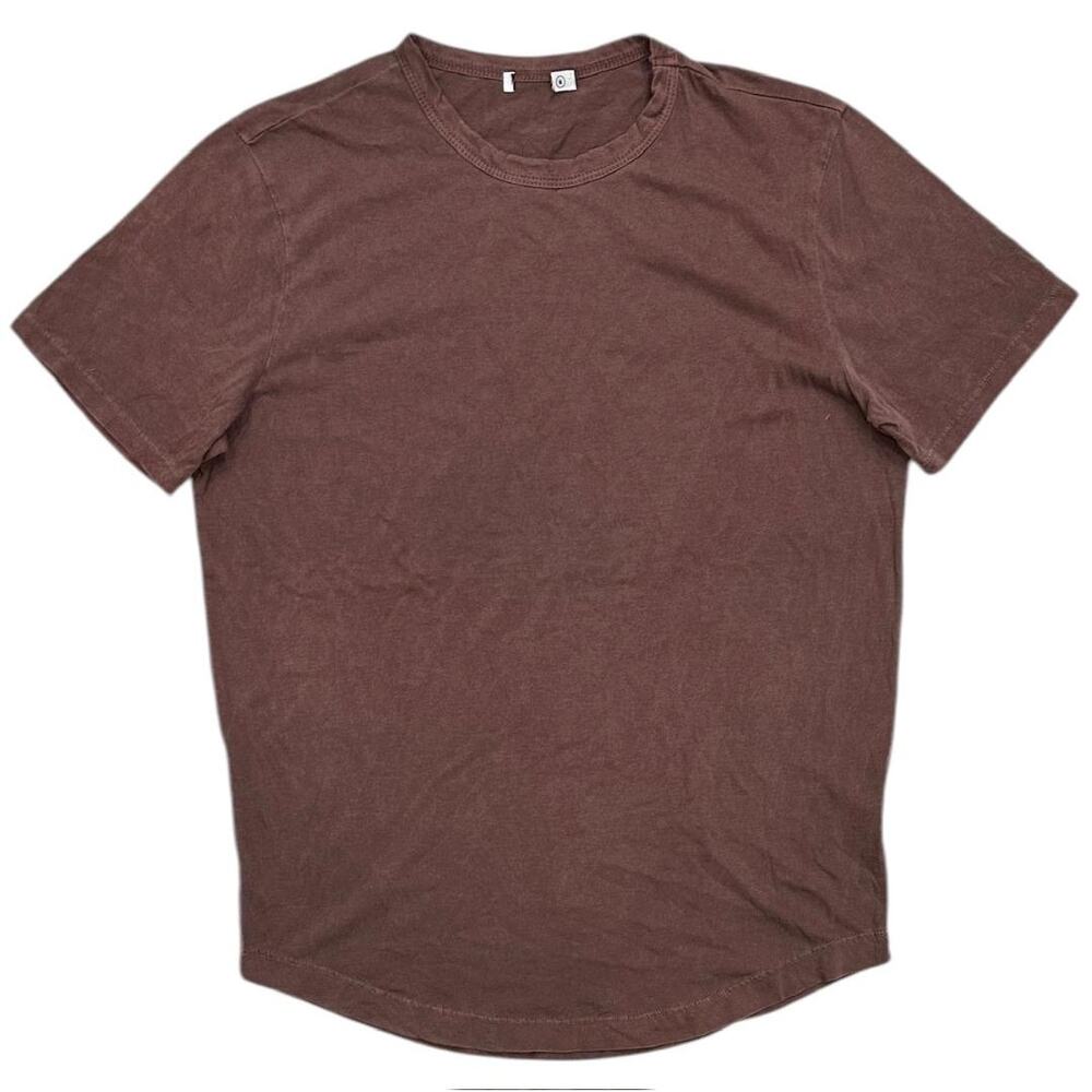 Buck Mason Men's Pima Cotton Curved Hem Crewneck Tee T-Shirt in Maroon